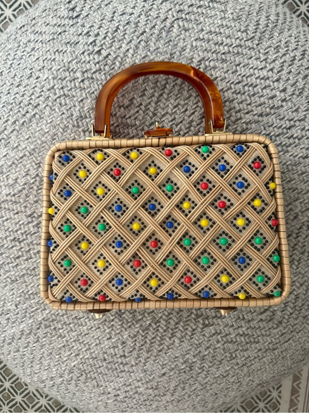 Vintage Woven Purse with Multicolor Beading